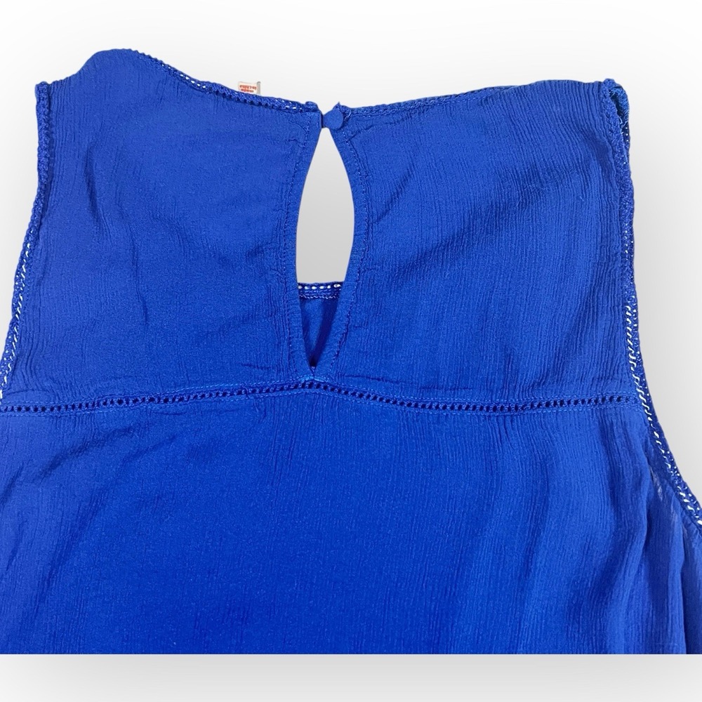 Pixley XL Tank Top Blue Scoop Neck Semi Sheer Sleeveless Blouse Bottom‎ Lace - Picture 9 of 14